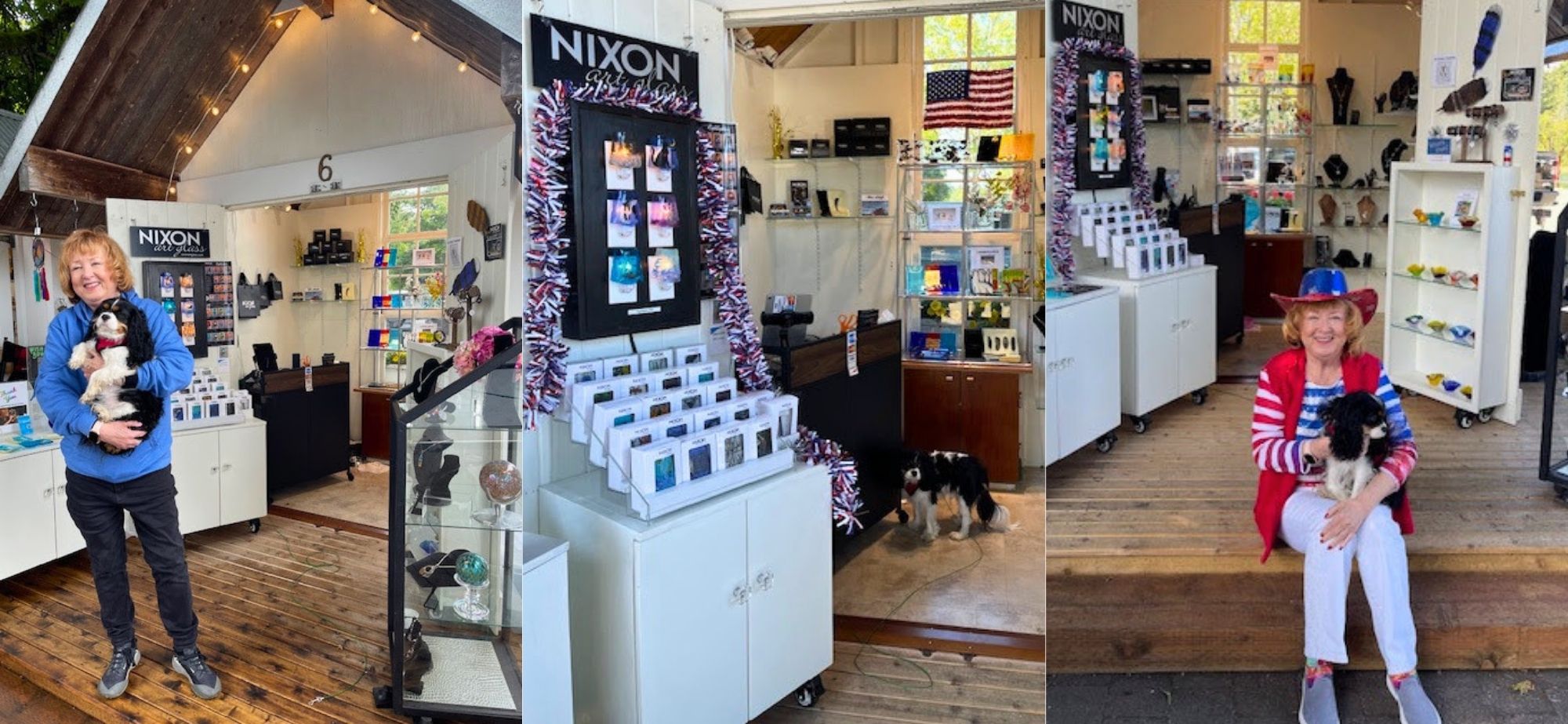 Darleen Nixon owner of Nixon Art Glass at Roche Harbor Artist Booth